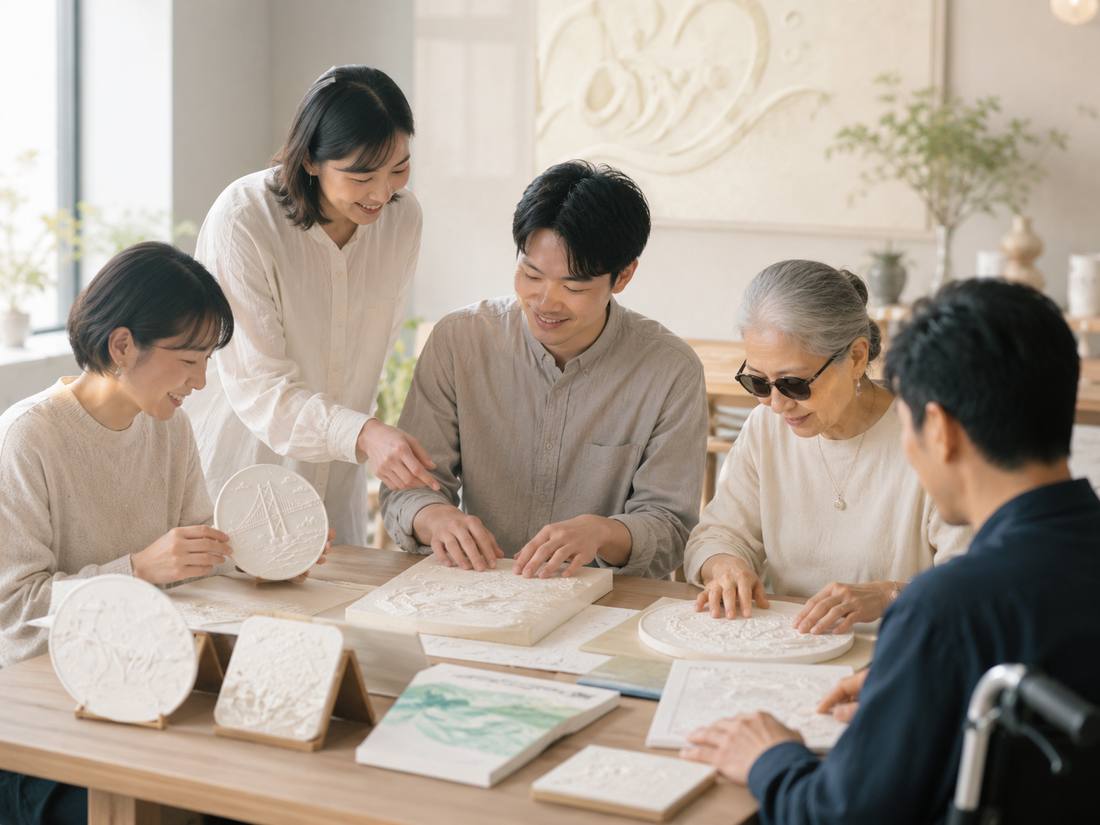 触覚アートを一緒に体験する様子
